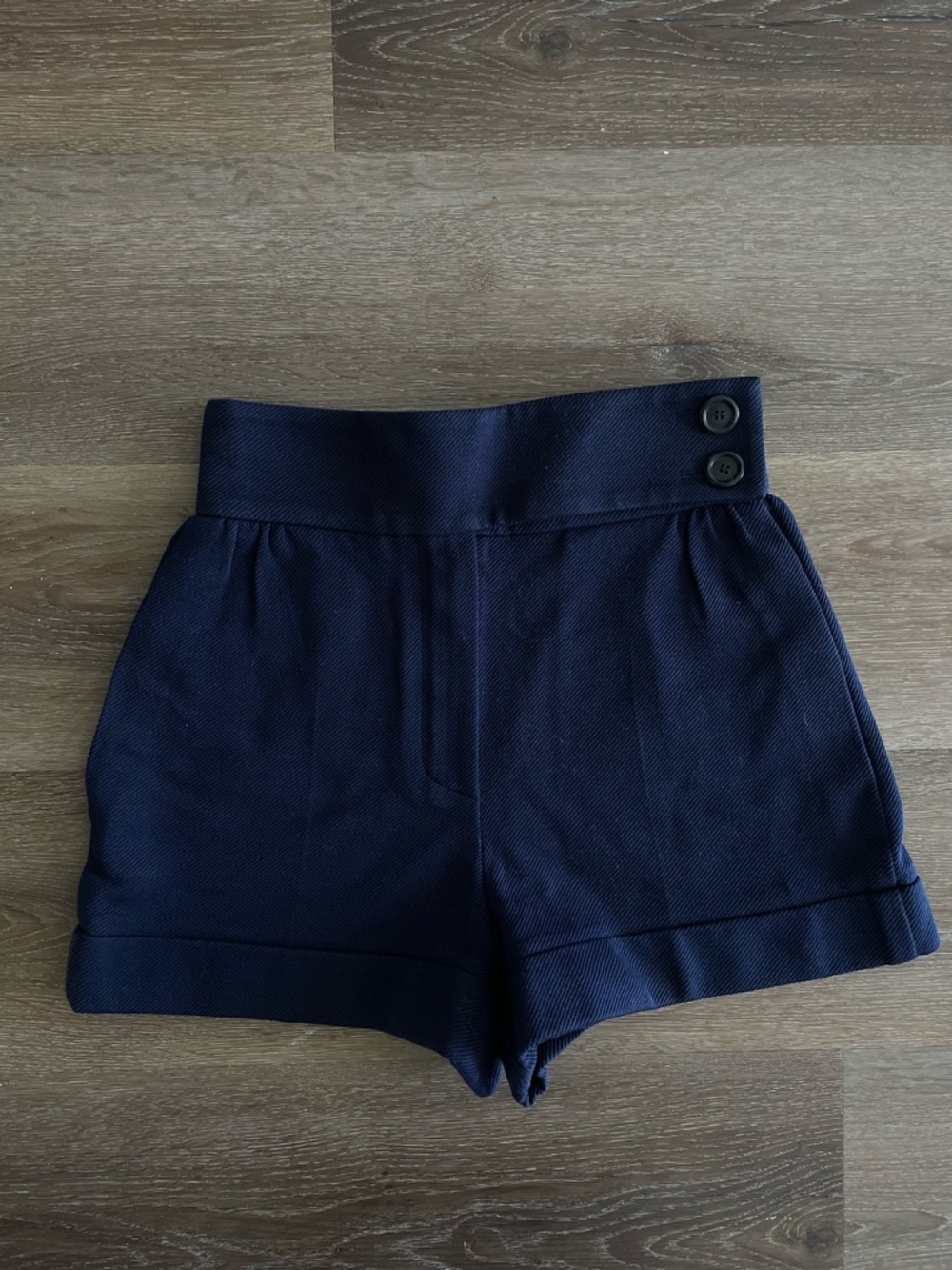 Louis Vuitton Navy High-Waist Shorts with Side Button Detail